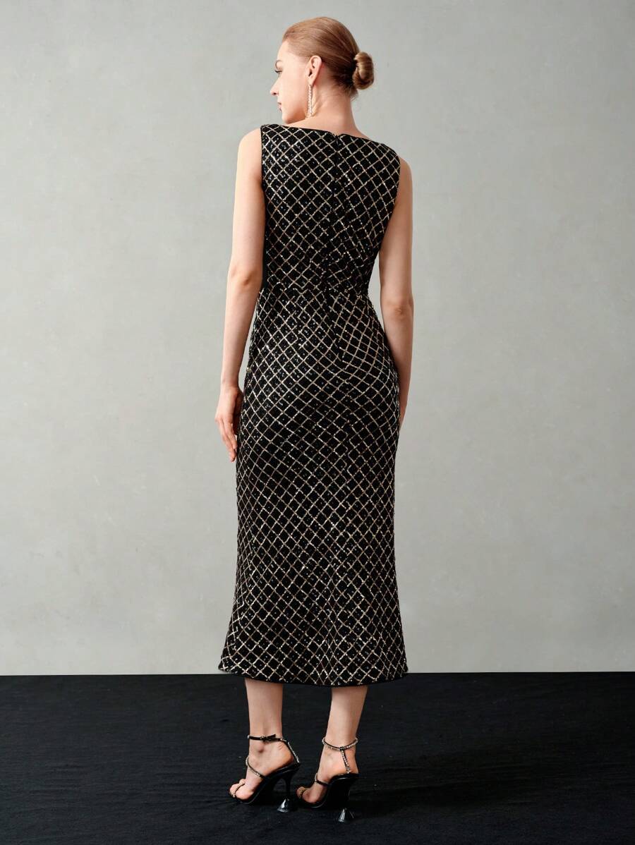 Vestido Midi Feminino Preto com desenhos bordados – Elegante 