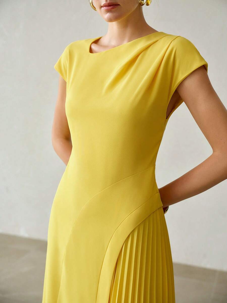 Vestido elegante em viscose e linho para Primavera-Verão