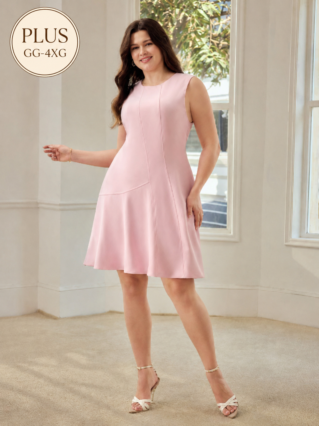 Vestido feminino Rosa Névoa Em A com recortes estruturados Plus Size– Boutique do Encanto
