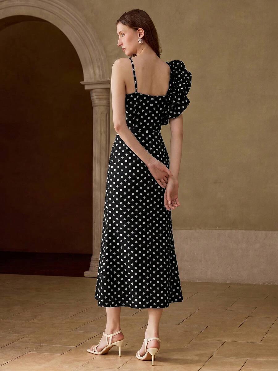Vestido feminino poá elegante em três cores para primavera verão