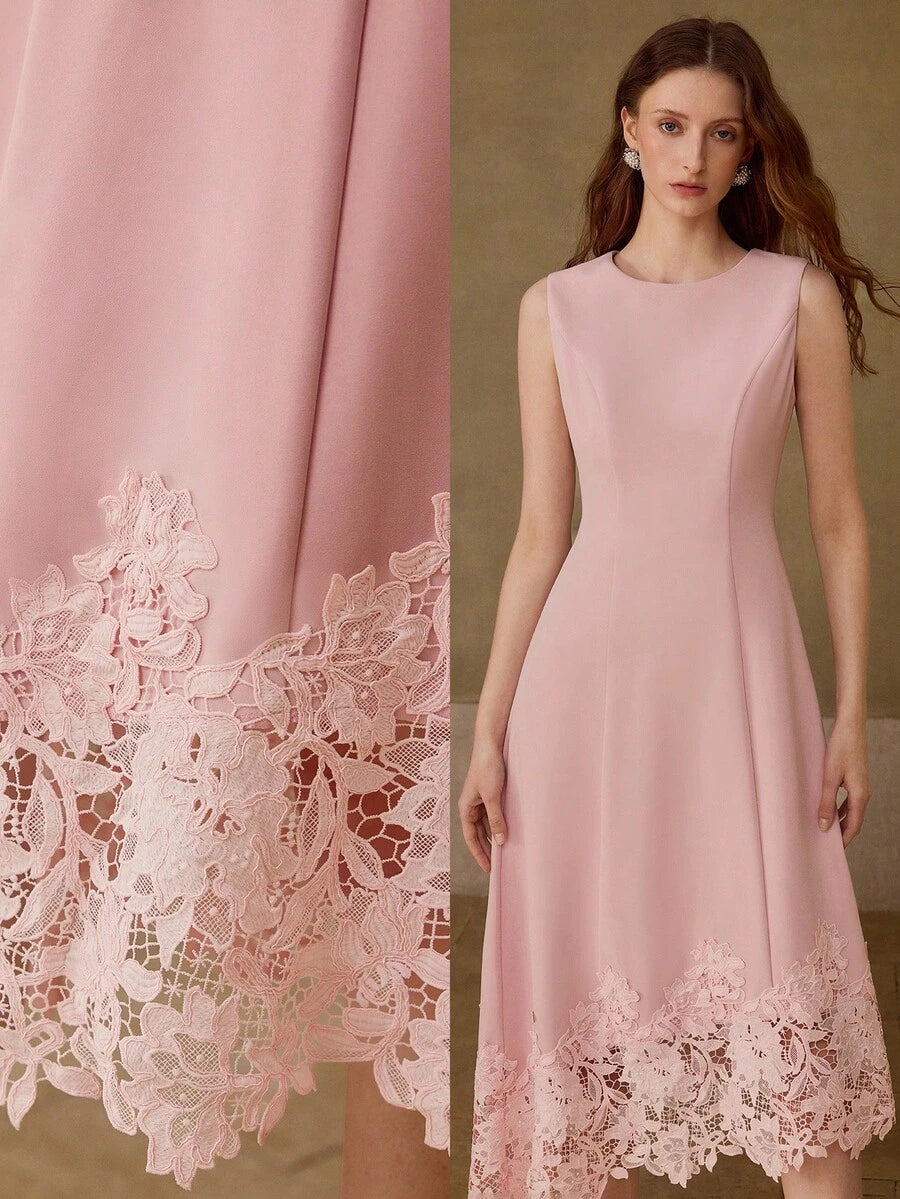 Vestido feminino sem mangas Rosa Chá com caimento elegante em A.