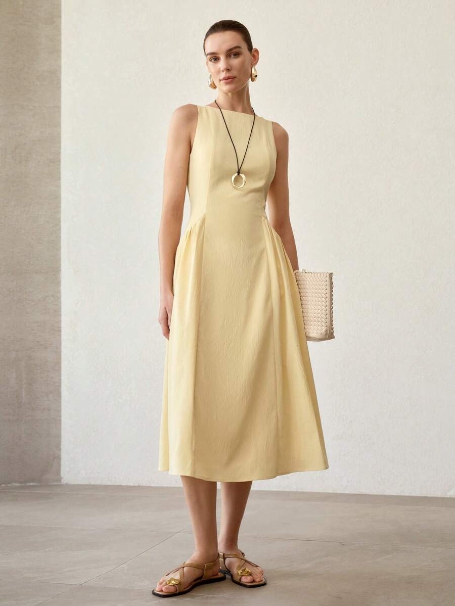 Vestido feminino sem mangas com saia ampla em quatro cores