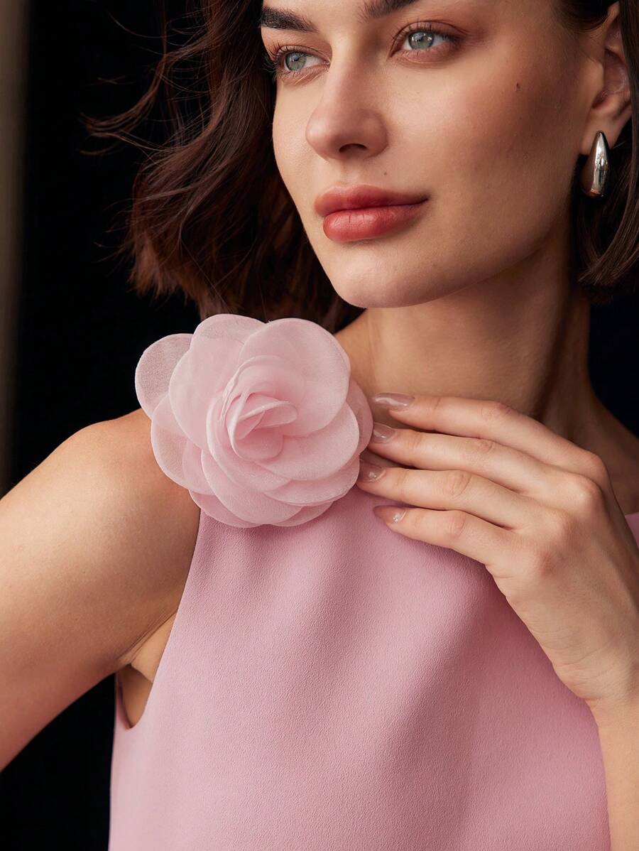 Vestido midi feminino Rosa Blush com decote assimétrico - Verão 2027 - Boutique do Encanto  