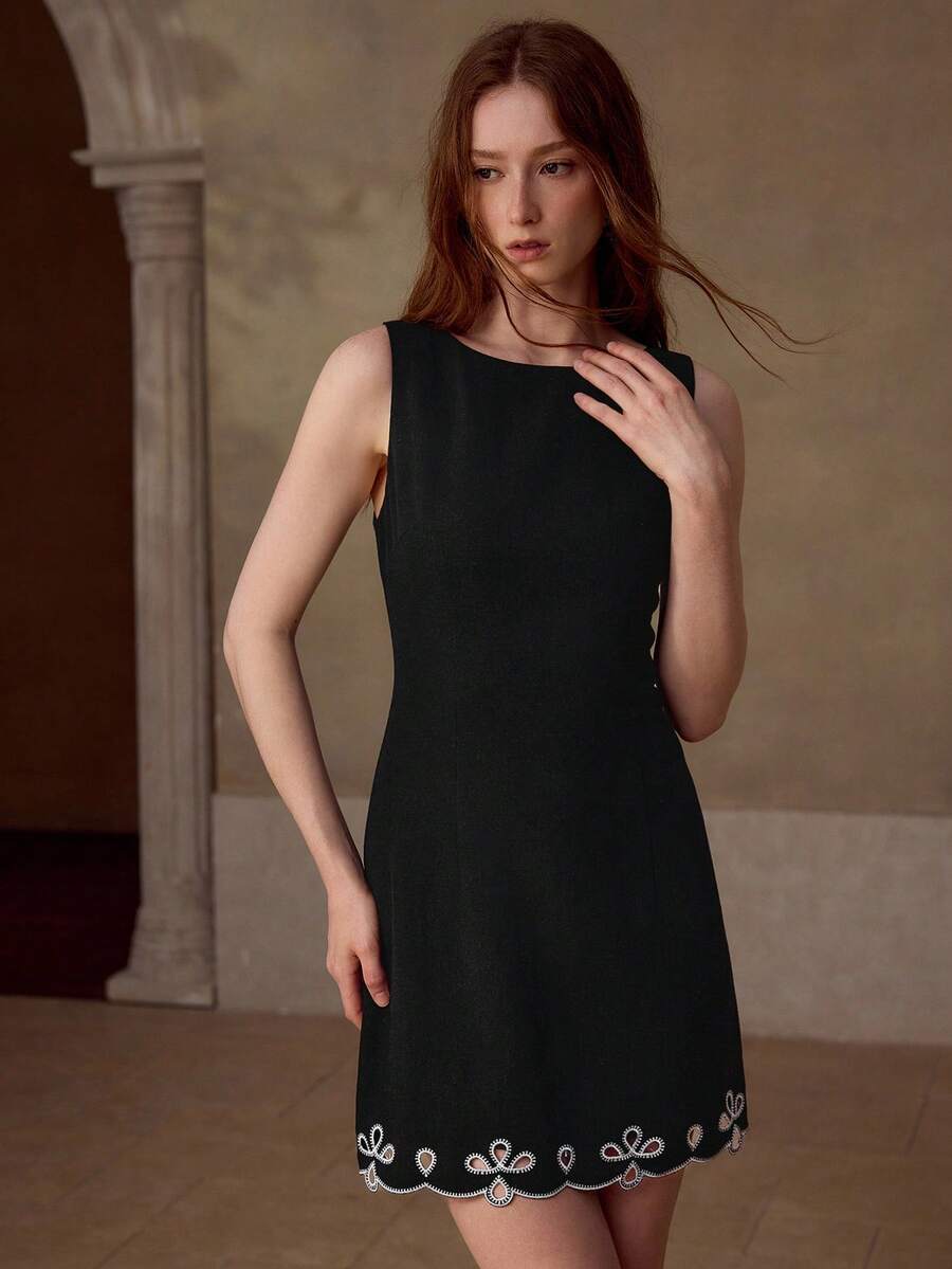 Vestido mini preto com viscose e linho para primavera verão