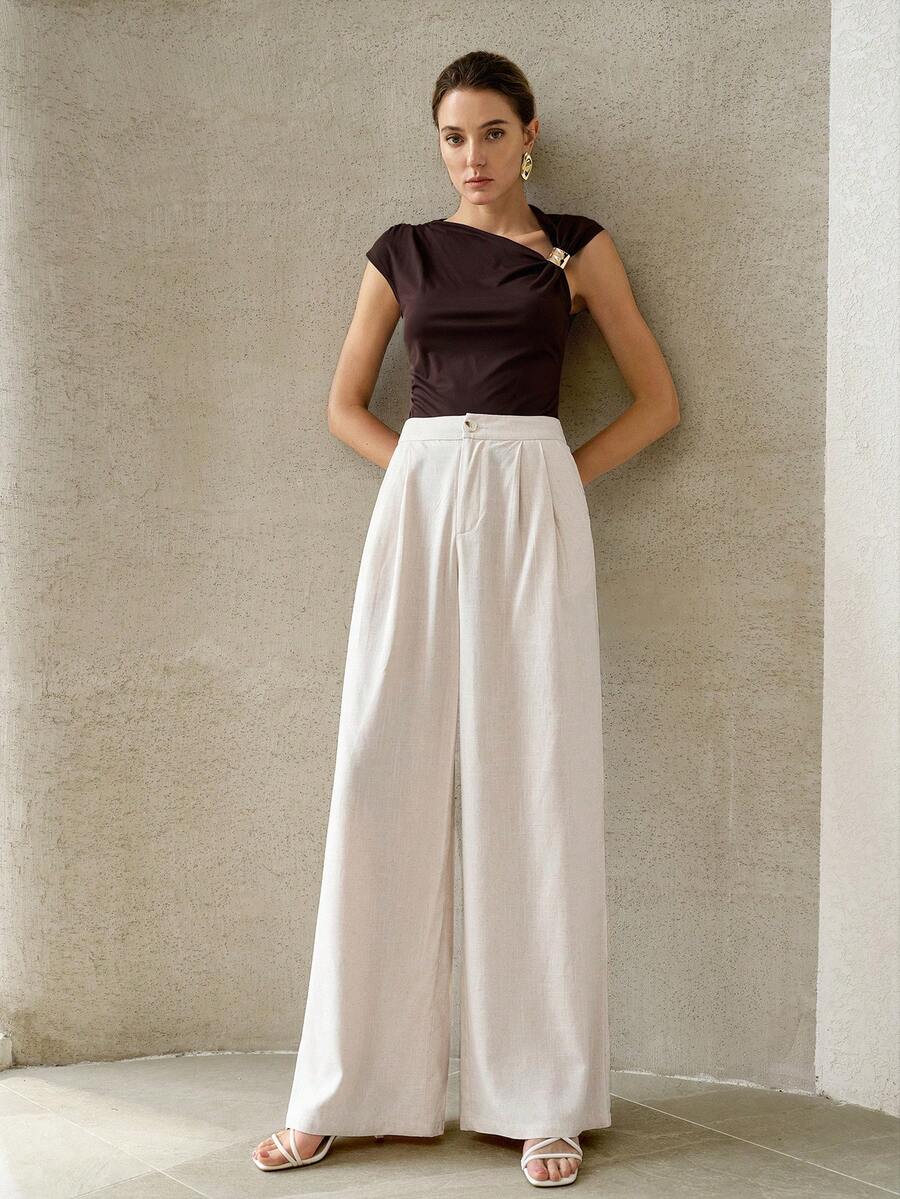 Vista traseira da pantalona feminina Areia Clara