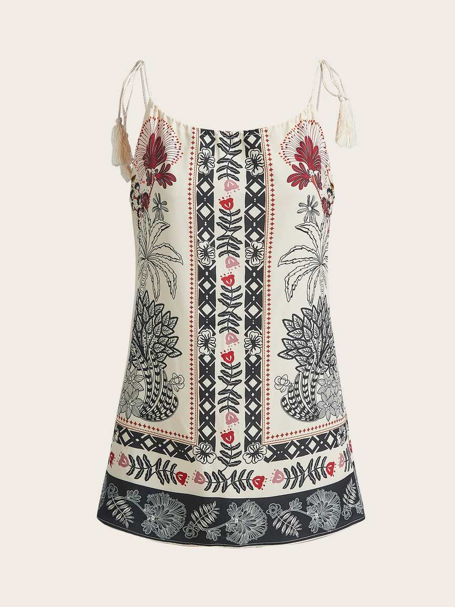 Vestido de Praia Feminino - Estampa de Palmeira e Detalhe de Nó