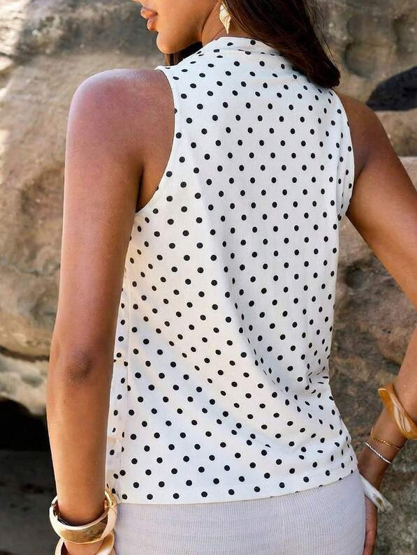  blusa branca feminina com poá, babados e amarração no pescoço
