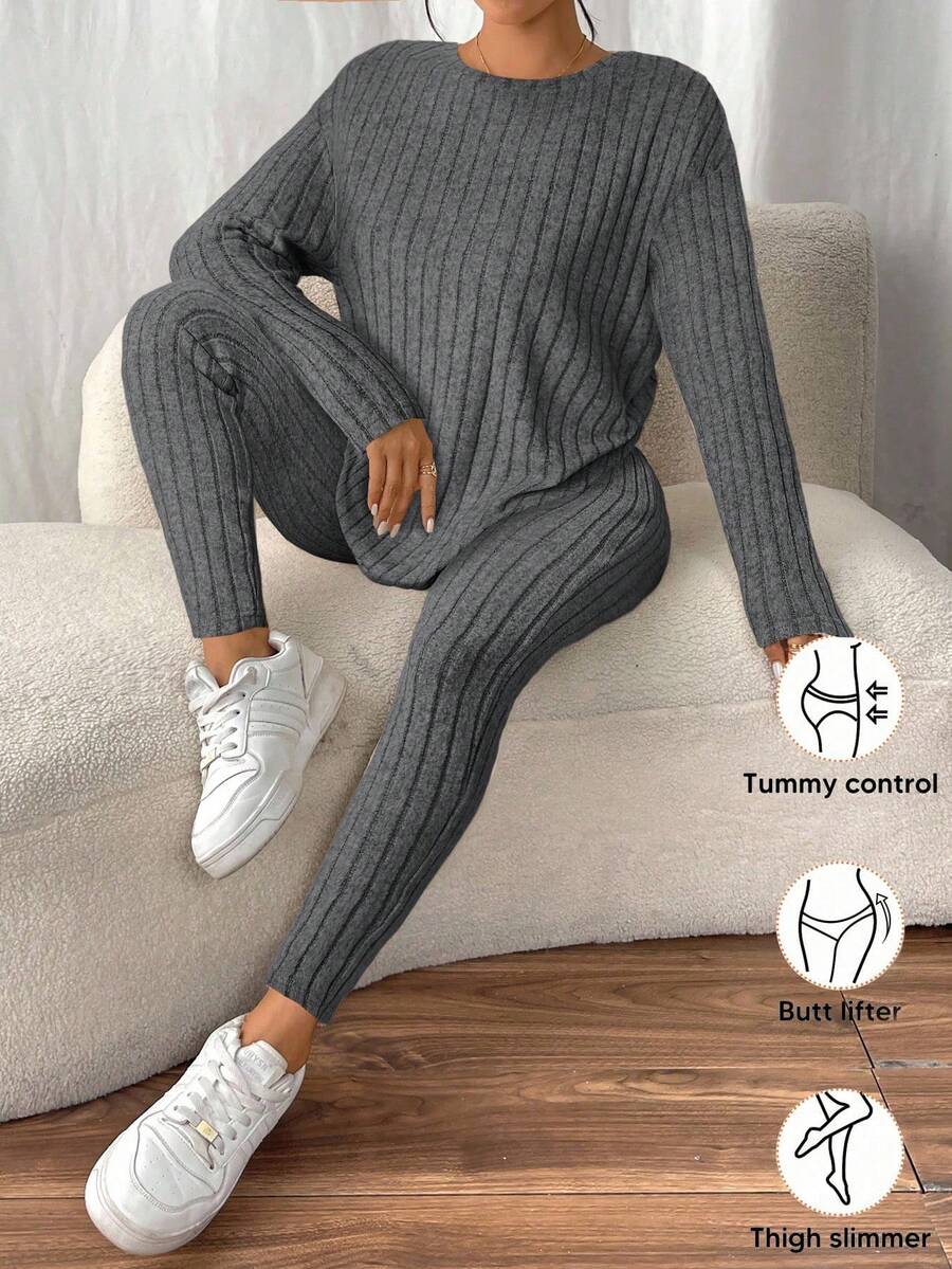conjunto feminino confortável canelado para dia a dia