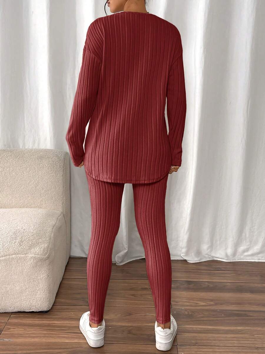conjunto feminino cor melancia básico elegante tecido texturizado canelado