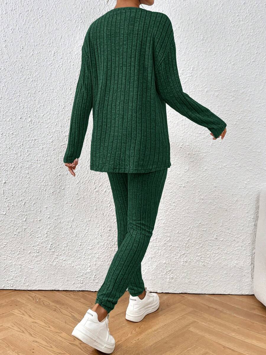 conjunto feminino verde oliva  confortável canelado para dia a dia