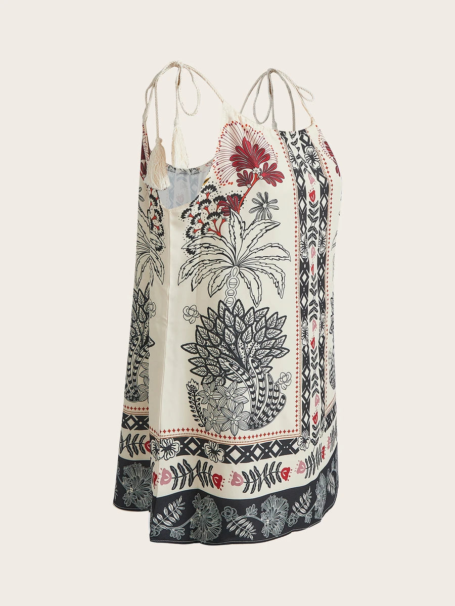 Vestido de Praia Feminino - Estampa de Palmeira e Detalhe de Nó
