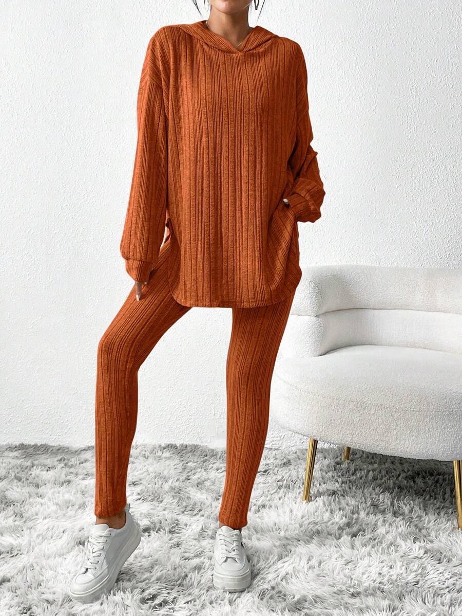 look feminino casual conjunto canelado marrom ferrugem