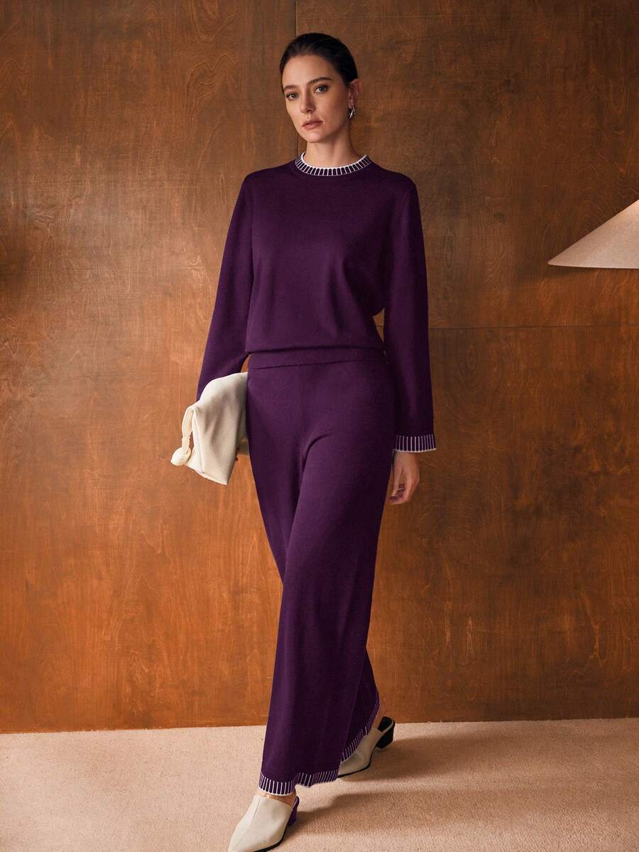look feminino minimalista elegante com suéter e calça larga