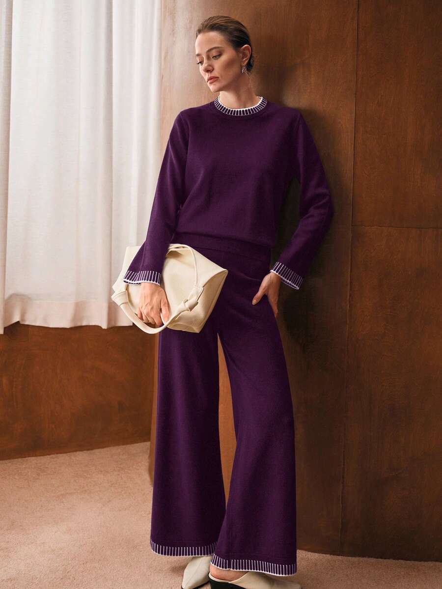 look feminino minimalista elegante com suéter e calça larga